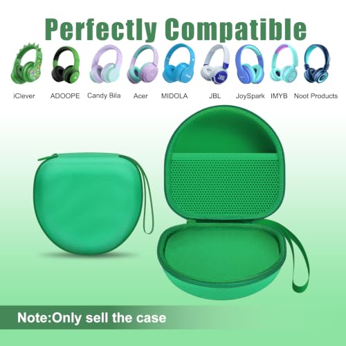 Kids Headphones Case for iClever/Candy Bila Etc Headphone,Green(Case Only) | for iClever BTH12 HS19 BTH20 BTH22 BTH26/Candy Bila/Acer/JBL Junior 320/MIDOLA/JoySpark/ADOOPE Etc Girls Boy Kid Headphone - color: Green