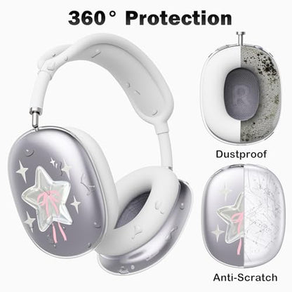 for AirPods Max Headphones Y2K Star Ear Covers for AirPods Max 2 | Cute Bow Clear Ear Cups Cover | White Silicone Ear Pad Case Headband Cover for Apple AirPods Max 2/1 (2026/2024/2020) - color: Star D/White