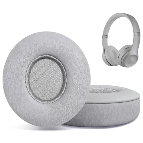Replacement Ear Pads for Beats Solo 2 & Solo 3 Wireless On-Ear Headphones, Ear Cushions, Headset Earpads, Ear Cups Cover with Soft Protein Leather (Grey) - color: Grey
