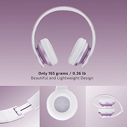 PowerLocus Wireless Bluetooth Over-Ear Stereo Foldable Headphones, Wired Headsets Rechargeable with Built-in Microphone for iPhone, Samsung, LG, iPad (Purple/White) - color: Purple/White