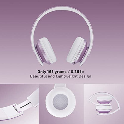 PowerLocus Wireless Bluetooth Over-Ear Stereo Foldable Headphones, Wired Headsets Rechargeable with Built-in Microphone for iPhone, Samsung, LG, iPad (Purple/White) - color: Purple/White