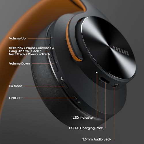 DOQAUS Bluetooth Headphones Over Ear, 90H Playtime, 3EQ Mode, with ENC Mic | Hifi Stereo Sound, Lightweight, Headphones Wireless with Soft Memory Foam Earpads, Deep Bass for Home Office Cellphone PC - color: Brown