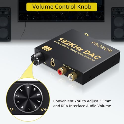 PROZOR 192kHz Digital to Analog Audio Converter - Converts Dolby AC-3 DTS 5.1CH Digital Audio to Stereo Analog Output, Optical to L/R DAC Decoder, DAC Converter SPDIF TOSLINK to Stereo L/R & 3.5mm - style: DAC Dolby Digital & DTS 5.1CH Input Support