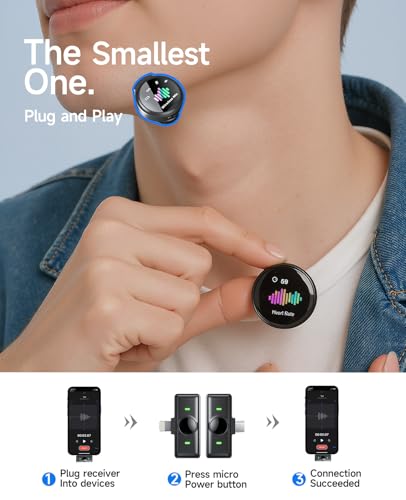 Wireless Lavalier Microphone for iPhone: 80H with Charging Case | Microphone for iPhone & Android -30dB Noise Reduction - Plug & Play - Mini Mic for Vlogging TikTok YouTube - color: Black