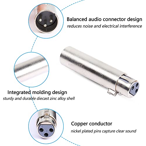 XLR Male to Female Adapter,3 Pin XLR Audio Microphone Cable Extension Adapter Connector（2-Pack）