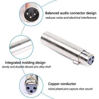 XLR Male to Female Adapter,3 Pin XLR Audio Microphone Cable Extension Adapter Connector（2-Pack）