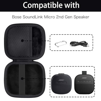 for Bose New SoundLink Micro 2nd Gen Speaker Protective Case, Black | EVA Hard Shell, Soft Velvet Lining, Durable Wrist Strap, Portable Travel Bag with Carabiner, Mesh Accessory Pocket - color: Black Case