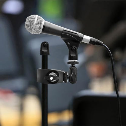 Mic Crab Clamp, Microphone Mount with Double Ball Head Adjustment 1/4" to 5/8" Copper Screw, Fits Most Mic Stand/Studio Recording/Drum Stand/Desktop Shelf(COLOR:black)