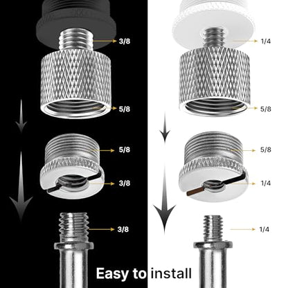 Mic Stand Adapter Set 8 pieces Metal Microphone Stand Screw Thread Adapter 5/8 Female to 3/8 Male 3/8 Female to 5/8 Male 5/8 Female to 1/4 Male 1/4 Female to 5/8 Male Tripod Adapter ADP01A Slvr - color: Silver
