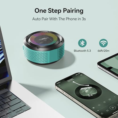 Shower Speaker, Certified IPX7 Waterproof,Portable Bluetooth Speaker with Suction Cup,Hook,Light, Stocking Stuffers, Premium Mini Outdoor Wireless Speaker, Ideal Gift for Christmas (Blue) - color: Blue