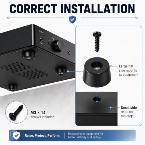 Speaker Isolation Pads 8-Pack | Anti-Vibration Rubber Feet with Screws | Reduce Resonance & Protect Furniture | for Studio Monitors, Turntables, Guitar Amps, Speakers, Amplifiers