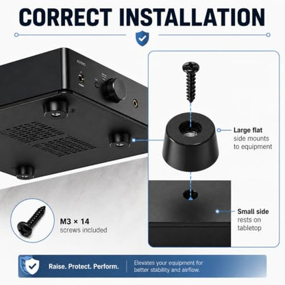 Speaker Isolation Pads 8-Pack | Anti-Vibration Rubber Feet with Screws | Reduce Resonance & Protect Furniture | for Studio Monitors, Turntables, Guitar Amps, Speakers, Amplifiers
