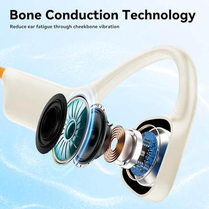 Swimming Headphones, IPX8 Waterproof Bone Conduction Headphone Wireless Underwater Earbuds with 32GB Memory for Swimming, Cycling, Marathon - color: Orange