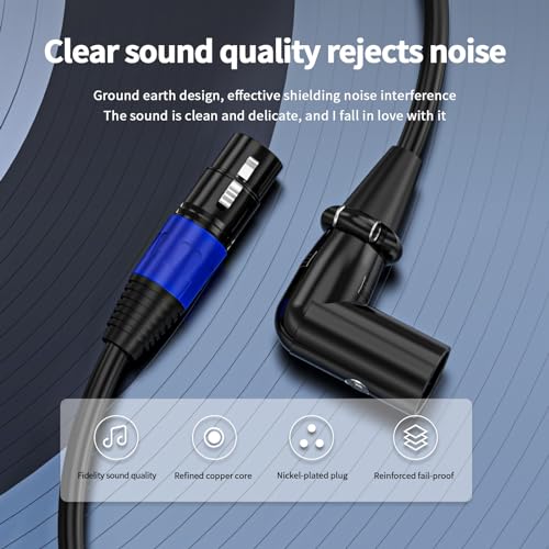 XLR Right-Angle Male to Straight Female Microphone Extension Cable, 90-Degree Male to Straight Female Balanced Cord 3-Pin to 3-Pin, -6.6ft 2Pack - style: 6.6FT-XLR Right-Angle Male