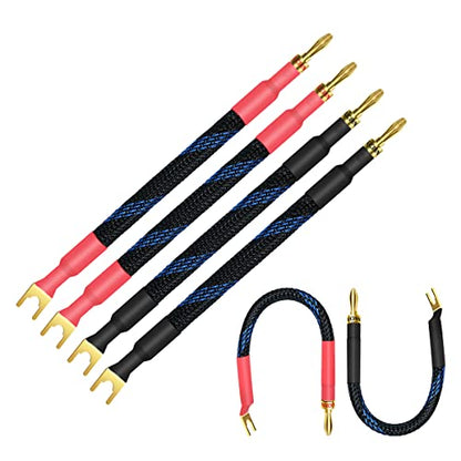 UCINNOVATE 4 x HiFi OFC Spade to Banana Plug Speaker Wire, 13AWG 21cm Speaker Jumper Cable for Amplifiers, Bi-Wire Jumper Bridge with Gold Plated Banana Plugs - size: Spade to Banana Jumper Cable