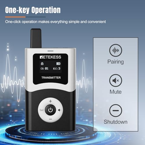 Retekess T130U(4nd Gen T130) Tour Guide System,Tour Guide Headsets(1TX 2RX) | for Travel, U-Band, 200M, 40H, Clear Sound Quality, One-Key Operation,Wireless connection - style: 1-2