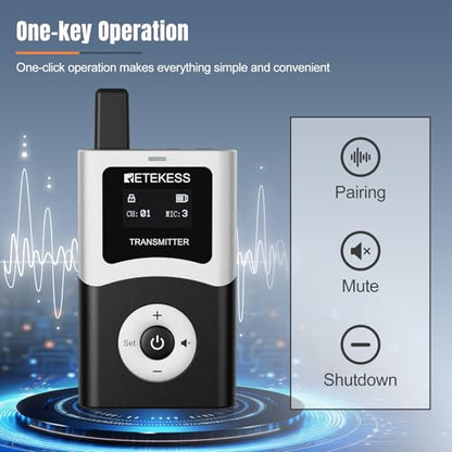 Retekess T130U(4nd Gen T130) Tour Guide System,Tour Guide Headsets(1TX 2RX) | for Travel, U-Band, 200M, 40H, Clear Sound Quality, One-Key Operation,Wireless connection - style: 1-2