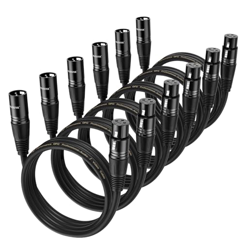 XLR Cable 1.5 Ft 6 Packs,Microphone Cables,Premium Balanced Microphone Mic Speaker Cable with 3-Pin XLR Male to Female DMX Cable,Black - size: 1.5 Feet