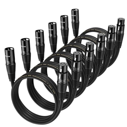 XLR Cable 1.5 Ft 6 Packs,Microphone Cables,Premium Balanced Microphone Mic Speaker Cable with 3-Pin XLR Male to Female DMX Cable,Black - size: 1.5 Feet