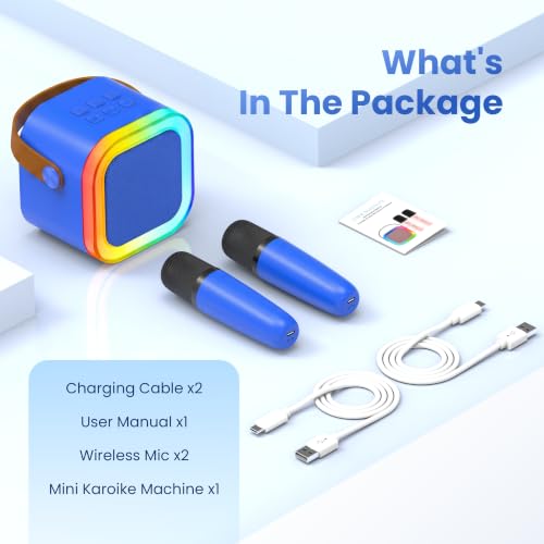 Mini Karaoke Machine, Portable Bluetooth Speaker & 2 Wireless Microphones | Karaoke Player Karaoke Microphone For Family Home Party Outdoor With HI-FI Sound | 5 Magic Sound | PA System | USB | TF | AUX - color: Deepblue