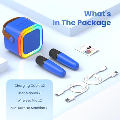 Mini Karaoke Machine, Portable Bluetooth Speaker & 2 Wireless Microphones | Karaoke Player Karaoke Microphone For Family Home Party Outdoor With HI-FI Sound | 5 Magic Sound | PA System | USB | TF | AUX - color: Deepblue