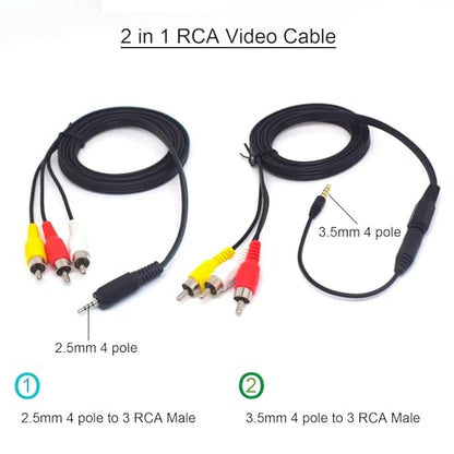 2.5mm 4-Pole to 3 RCA AUX AV Cable 5FT w/ 3.5mm Adapter for Phone TV | 2.5mm Male to 3 RCA Male Audio Video Cord, Includes 3.5mm Male to 2.5mm Female Conversion for Smartphone MP3 Tablet Speaker - style: With Conversion Line