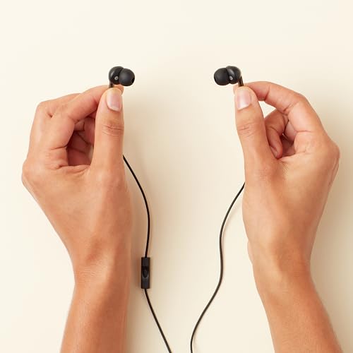 Amazon Basics Wired Earbuds with Microphone, In-Ear Headphones, 3.5mm Jack, High Definition Sound, Secure Fit, 4.2 ft Cable, S/M/L Ear Tips, Black - style: 3.5mm Aux