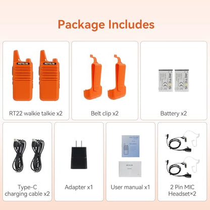 Retevis RT22 Walkie Talkies, Portable FRS Two Way Radio with Earpiece - color: Orange