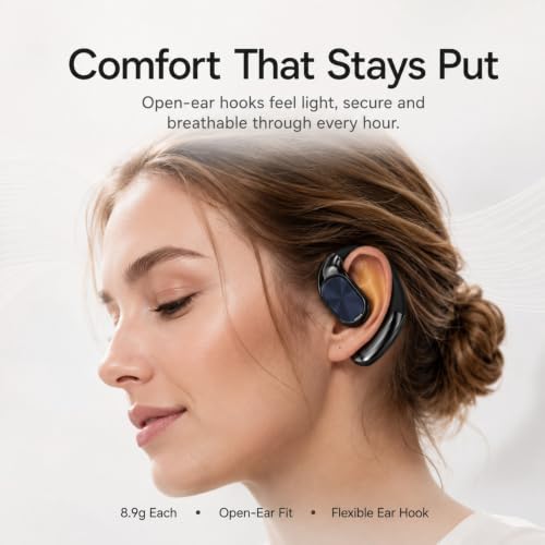 Dual Fold Bluetooth Earbuds 6.0, IPX5 Wireless Earphones for Running, Open Design Ergonomic Ear Hook Headphones with 14.2mm Air Conduction Driver, Noise Canceling (White) - color: White