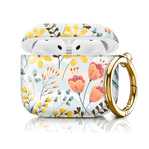 Compatible with AirPods 4th Generation Case 2024, Shockproof Cover with Golden Buckle for Women & Girls, Protective Anti-Drop Design(Cute Flower Leaf) - color: Cute Flower leaf