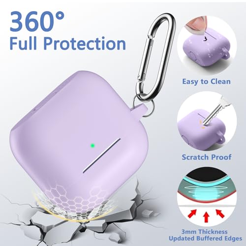 for Airpods 4th Generation Case Cover(2024),Soft Silicone Full Protective Case for AirPods 4 Case with Keychain & Cleaner Kit,Compatible with Apple Airpods 4 for Women,Men（Lightpurple） - color: LightPurple