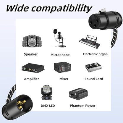 Rotatable Right-Angle XLR Cable,Adjustable-Angle Low Profile XL R Male to Female Balanced Mic Cord,24AWG OFC,Nylon Braided Short 90 Degree XLR Microphone Adapter,1FT - size: 1FT