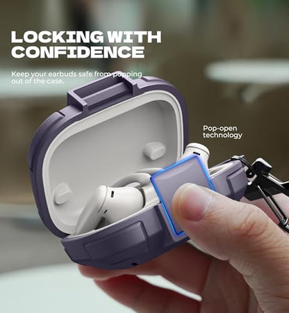 Dexnor for Beats Powerbeats Pro 2 Case with Drop-Proof Lock, Shockproof Rugged Bumper Cases Protective Cover with Carabiner & Keyring & Cleaner Kit for Powerbeats Pro 2 (2025) Purple - color: Purple