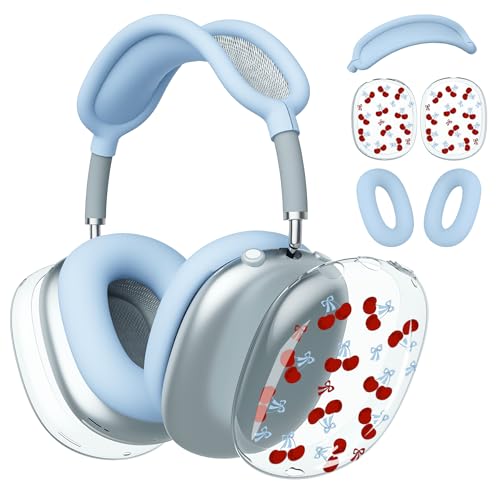 for AirPods Max Headphones Bow Cherry Ear Covers for AirPods Max 2 - color: Cherry Bow H/Blue