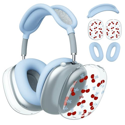 for AirPods Max Headphones Bow Cherry Ear Covers for AirPods Max 2 - color: Cherry Bow H/Blue