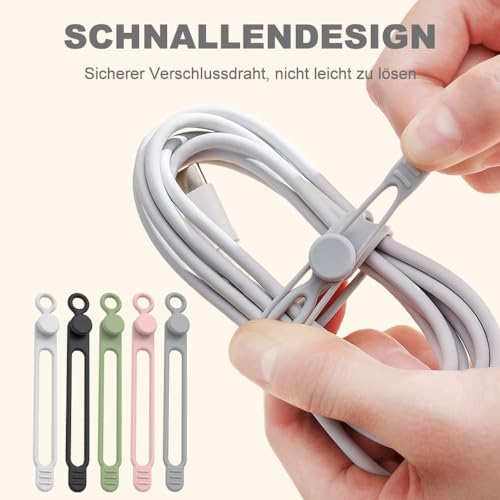 Data Cable Organizer, Upgrade Reusable Silicone Cable Ties Management Organizer, Elastic Cord Organizers for Bundling and Fastening Cables, Office, Desk, Cruise, Travel (30)