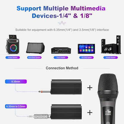 Wireless Microphones, Professional Dual Karaoke Microphones, Wireless Dynamic Microphone System Set with Rechargeable Receiver for Home Party, Speech, Wedding, Church, PA System - color: Red