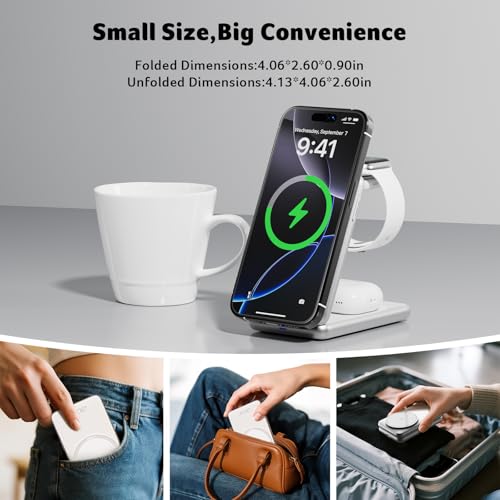 Acer 3 in 1 Charging Station for iPhone, Wireless Charger Stand,15W Fast MagSafe Charger for iPhone 17 16 15 14 13 12 Series-Apple Watch 11 10 9 8 7 6 5 4 3 2 SE and Ultra Series-Airpods 4 3 2 Pro - color: S3-White
