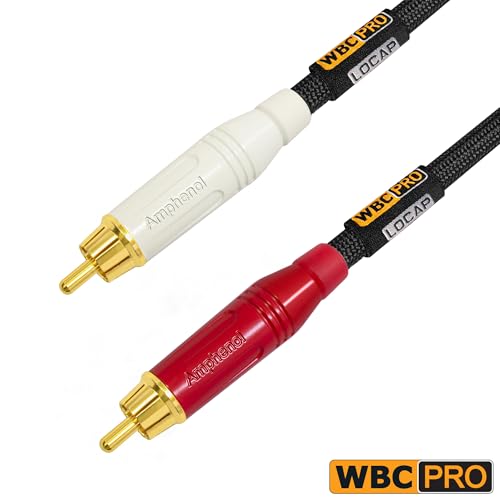 2 Foot RCA Cable Pair - WBC-PRO-LOCAP Low-Capacitance (14pF/ft) 22 AWG Ultra-Silent Audiophile & Professional-Grade Audio Interconnect Cable with Amphenol ACPR Gold RCA Plugs & Black Tweed Jacket