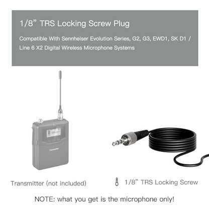 J K MIC-J 044 Lavalier Microphone Compatible with Sennheiser Bodypacks | Omni Condenser Lapel Microhpone with 1/8" Locking Screw Plug Compatible with Sennheiser Wireless Bodypack Transmitters