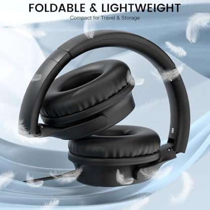 USB C Wired Over-Ear Headphones with Microphone | Volume Control, Share Port, Adjustable Headband Foldable Stereo Headset for Adult/Teens for iPhone 16, Laptop, Gaming, Travel - color: Black