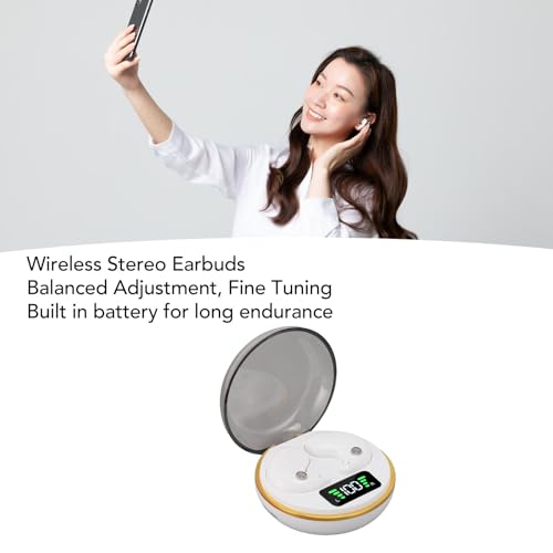 Yunseity Mini Bluetooth Earbuds, in Ear Stereo Earphones with Digital Display Charging Case, Mini for Sleep Work Music (White) - color: White