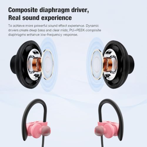 JOYWISE Bluetooth Headphones, Wireless Headphones 16H Playtime Wireless Earbuds with Mic Stereo in-Ear Earphones, IPX7 Waterproof Sports Ear Buds Sound Isolation Headsets for Running, Workout Pink - color: Pink