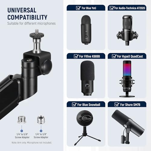 NEEWER Low Profile Mic Arm Desk Mount, 360° Swivel Boom Arm with Pneumatic Damping Adjustable, Cable Management, Compatible with Shure MV7 SM7B Blue Yeti Gaming Streaming Podcast Microphone, MS002 | Boom Arm, Adjustable, Cable Management, Compatible with