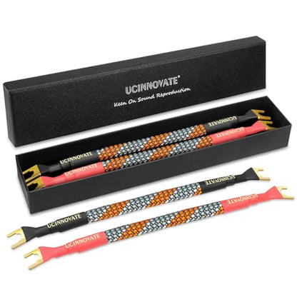 UCINNOVATE 4 x HiFi OFC Speaker Jumper Cable with Spade, 21cm Speaker Cable Bridge Bi-Wire Speaker Jumper Plates, 11AWG Cable Bridge to Speaker Cable Terminals with 8 Gold Plated Spade - size: Spade Jumper Cable