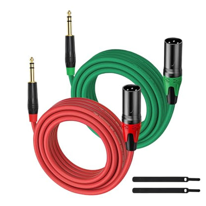 XLR Male to 1/4 (6.35mm) TRS Mono Jack Cable 25FT, 2 Pack, Red and Green, for Dynmic Microphone, Balanced 3 Pin XLRon to TRS Plug Mic Cord, Plated Conductors - size: 25FT, style: XLR Male to 1/4"