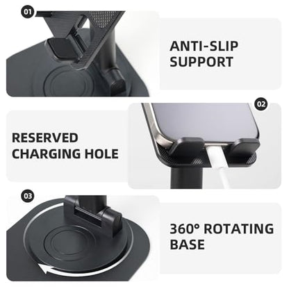 Giraffe wearing headphones Phone Stand for Desk Angle Height Adjustable Folding Cell Phone Holder Foldable Aesthetic Desktop Phone Stand Portable Cellphone Stand for All Phone Stand Smartphones - color: Black