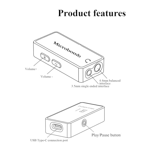 HiFi Audio Decoder Amplifier, Portable USB DAC Headphone Amp with 48kHz/16bit & 120dB, 3.5mm/4.4mm Balanced Output for Smartphone, PC, HiFi Earphones