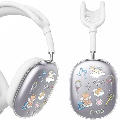 for AirPods Max Headphones Bear Ear Covers for AirPods Max 2 | Cute Clear Ear Cups Cover | White Silicone Ear Pad Case Headband Cover for Apple AirPods Max 2/1 (2026/2024/2020) - color: Bear Angel/White