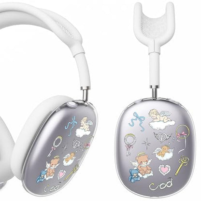 for AirPods Max Headphones Bear Ear Covers for AirPods Max 2 | Cute Clear Ear Cups Cover | White Silicone Ear Pad Case Headband Cover for Apple AirPods Max 2/1 (2026/2024/2020) - color: Bear Angel/White
